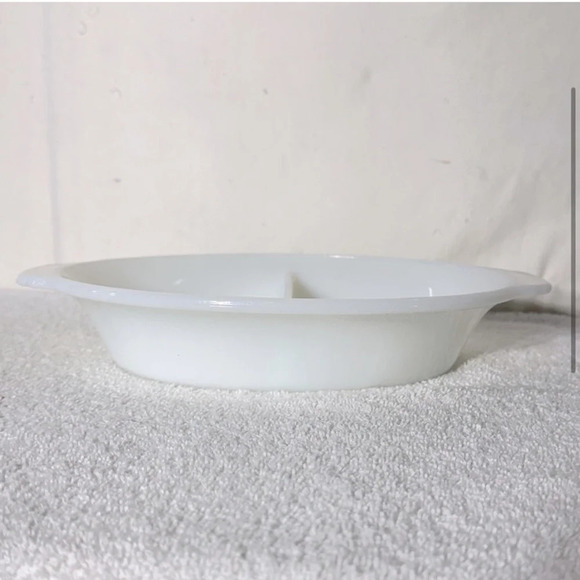 Vintage Fire King White Milk Glass Divided Casserole Dish - Picture 3 of 11